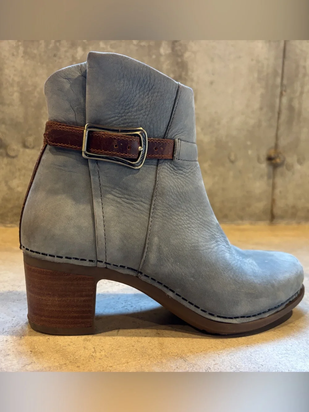 Dansko Gray Leather Ankle Boots with Brown Strap